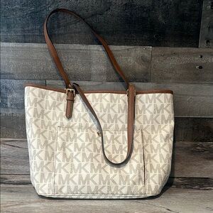 Michael Kors Cream and Brown Tote Bag
